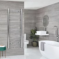 Milano x ECOSO Neva Electric 1600mm x 600mm Chrome Heated Towel Rail With Element and Cable Cover