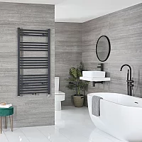 Milano x ECOSO Neva Electric 1188mm x 600mm Anthracite Heated Towel Rail With Element and Cable Cover