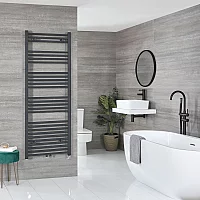 Milano x ECOSO Neva Electric 1600mm x 600mm Anthracite Heated Towel Rail With Element and Cable Cover