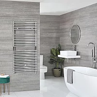 Milano x ECOSO Arno Electric 1190mm x 600mm Chrome Bar on Bar Heated Towel Rail With Element and Cable Cover