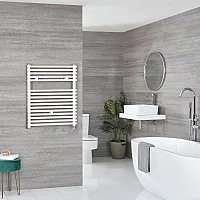 Milano x ECOSO Arno Electric 730mm x 600mm White Bar on Bar Heated Towel Rail with Thermostatic WiFi Heating Element