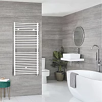 Milano x ECOSO Arno Electric 1190mm x 600mm White Bar on Bar Heated Towel Rail with Thermostatic WiFi Heating Element