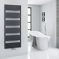 Milano Bow Black D Bar Central Connection Heated Towel Rail 1533mm x 600mm