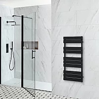 Milano x ECOSO Lustro Electric Designer Black Flat Panel Heated Towel Rail 975mm x 450mm with Element no Cable Cover