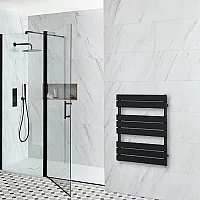 Milano x ECOSO Lustro Electric Designer Black Flat Panel Heated Towel Rail 825mm x 600mm with Element no Cable Cover