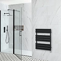 Milano x ECOSO Lustro Electric Designer Black Flat Panel Heated Towel Rail 825mm x 600mm with Thermostatic WiFi Heating Element no Cable Cover