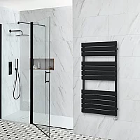 Milano x ECOSO Lustro Electric Designer Black Flat Panel Heated Towel Rail 1200mm x 600mm with Thermostatic WiFi Heating Element no Cable Cover