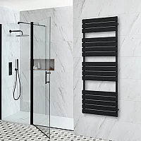 Milano x ECOSO Lustro Electric Designer Black Flat Panel Heated Towel Rail 1500mm x 600mm with Element no Cable Cover