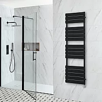 Milano x ECOSO Lustro Electric Designer Black Flat Panel Heated Towel Rail 1500mm x 450mm with Thermostatic WiFi Heating Element no Cable Cover