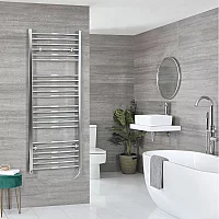 Milano Kent Electric 1600mm x 500mm Chrome Curved Heated Towel Rail With Element and Cable Cover