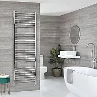Milano x ECOSO Kent Electric 1800mm x 500mm Chrome Curved Heated Towel Rail with WiFi Thermostatic Element and Cable Cover