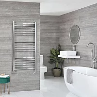 Milano x ECOSO Kent Electric 1200mm x 598mm Chrome Curved Heated Towel Rail with Thermostatic WiFi Heating Element