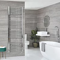 Milano Kent Electric 1800mm x 598mm Chrome Curved Heated Towel Rail With Element and Cable Cover