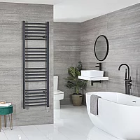 Milano x ECOSO Artle Electric 1600mm x 500mm Anthracite Curved Heated Towel Rail with Thermostatic WiFi Heating Element