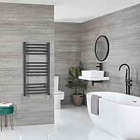 Milano Artle Electric 1000mm x 500mm Anthracite Curved Heated Towel Rail With Element and Cable Cover