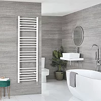 Milano Ive Electric 1600mm x 500mm White Curved Heated Towel Rail With Element and Cable Cover