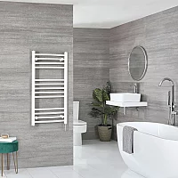 Milano x ECOSO Ive Electric 1000mm x 500mm White Curved Heated Towel Rail with Thermostatic WiFi Element