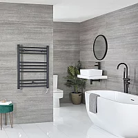 Milano x ECOSO Artle Electric 800mm x 600mm Anthracite Straight Heated Towel Rail with Thermostatic WiFi Heating Element