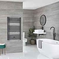 Milano Artle Electric 1000mm x 600mm Anthracite Straight Heated Towel Rail With Element and Cable Cover