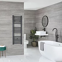 Milano Artle Electric 1200mm x 400mm Anthracite Straight Heated Towel Rail With Element and Cable Cover