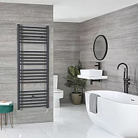 Milano Artle Electric 1600mm x 600mm Anthracite Straight Heated Towel Rail With Element and Cable Cover