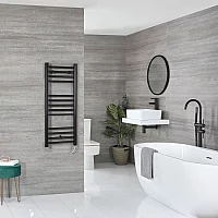 Milano Nero Electric 1000mm x 400mm Matt Black Straight Heated Towel Rail With Element and Cable Cover