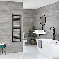 Milano Nero Electric 1200mm x 400mm Matt Black Straight Heated Towel Rail With Element and Cable Cover