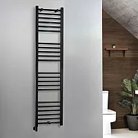 Milano x ECOSO Nero Electric 1600mm x 400mm Straight Black Heated Towel Rail With Simple Element and Cable Cover