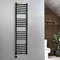 Milano x ECOSO Nero Electric 1600mm x 400mm Straight Black Heated Towel Rail With WiFi Thermostatic Element