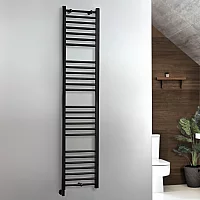 Milano x ECOSO Nero Electric 1800mm x 400mm Straight Black Heated Towel Rail With Simple Element and Cable Cover