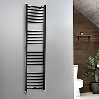 Milano x ECOSO Nero Electric 1600mm x 400mm Straight Black Heated Towel Rail With Simple Element