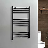 Milano x ECOSO Nero Electric 800mm x 500mm Straight Black Heated Towel Rail With Simple Element