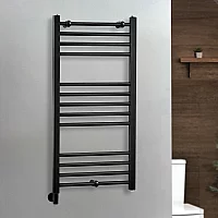 Milano x ECOSO Nero Electric 1000mm x 500mm Straight Black Heated Towel Rail With Simple Element and Cable Cover