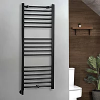 Milano x ECOSO Nero Electric 1200mm x 500mm Straight Black Heated Towel Rail With Simple Element and Cable Cover