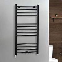 Milano x ECOSO Nero Electric 1000mm x 500mm Straight Black Heated Towel Rail With Simple Element