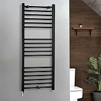 Milano x ECOSO Nero Electric 1200mm x 500mm Straight Black Heated Towel Rail With Simple Element