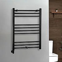 Milano x ECOSO Nero Electric 800mm x 600mm Straight Black Heated Towel Rail With Simple Element and Cable Cover