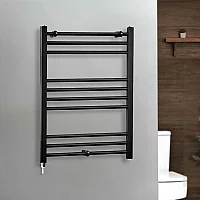 Milano x ECOSO Nero Electric 800mm x 600mm Straight Black Heated Towel Rail With Simple Element