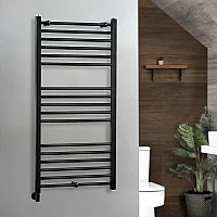 Milano x ECOSO Nero Electric 1200mm x 600mm Straight Black Heated Towel Rail With Simple Element and Cable Cover