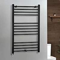Milano x ECOSO Nero Electric 1000mm x 600mm Straight Black Heated Towel Rail With Simple Element