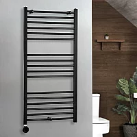 Milano x ECOSO Nero Electric 1200mm x 600mm Straight Black Heated Towel Rail With WiFi Thermostatic Element