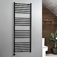 Milano x ECOSO Nero Electric 1600mm x 600mm Straight Black Heated Towel Rail With WiFi Thermostatic Element