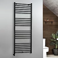 Milano x ECOSO Nero Electric 1600mm x 600mm Straight Black Heated Towel Rail With Simple Element and Cable Cover