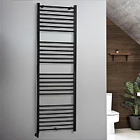 Milano x ECOSO Nero Electric 1800mm x 600mm Straight Black Heated Towel Rail With Simple Element and Cable Cover