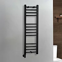 Milano x ECOSO Nero Electric 1000mm x 300mm Straight Black Heated Towel Rail With Simple Element and Cable Cover
