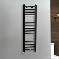 Milano x ECOSO Nero Electric 1000mm x 300mm Straight Black Heated Towel Rail With Simple Element