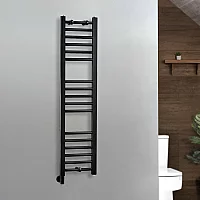 Milano x ECOSO Nero Electric 1200mm x 300mm Straight Black Heated Towel Rail With Simple Element and Cable Cover
