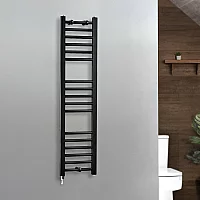 Milano x ECOSO Nero Electric 1200mm x 300mm Straight Black Heated Towel Rail With Simple Element