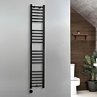 Milano x ECOSO Nero Electric 1600mm x 300mm Straight Black Heated Towel Rail With WiFi Thermostatic Element