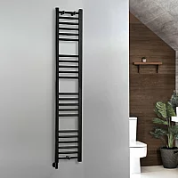 Milano x ECOSO Nero Electric 1600mm x 300mm Straight Black Heated Towel Rail With Simple Element and Cable Cover